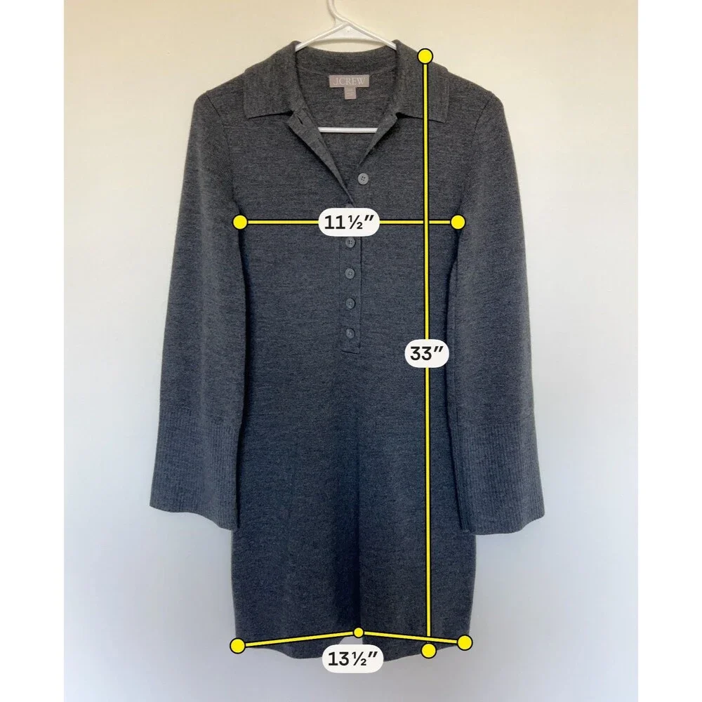 J.Crew 100% Wool Gray Collared Long Sleeve Knit Top - Size XXS
